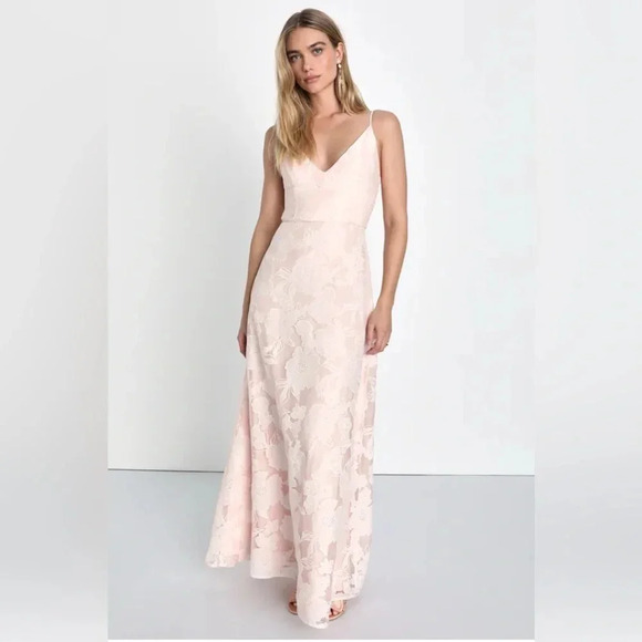 Lulus Celebrative Mood Blush Pink Floral A-Line Maxi Dress sz S nwot - Picture 3 of 4